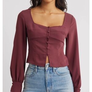 Open Edit Button-Up Blouse in Rich Burgundy